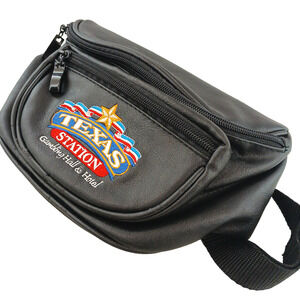 Texas Station Gambling Hall Black Leather Fanny Pack Waist Bag Vintage Promo